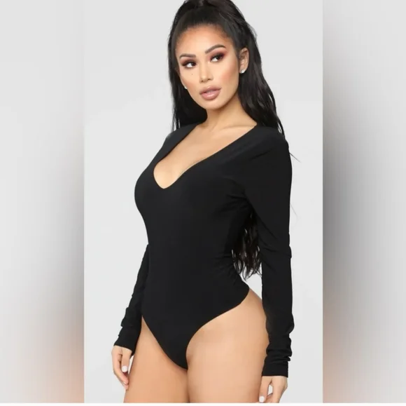 Fashion Nova Elegant Black Long Sleeve Bodysuit - Picture 4 of 7